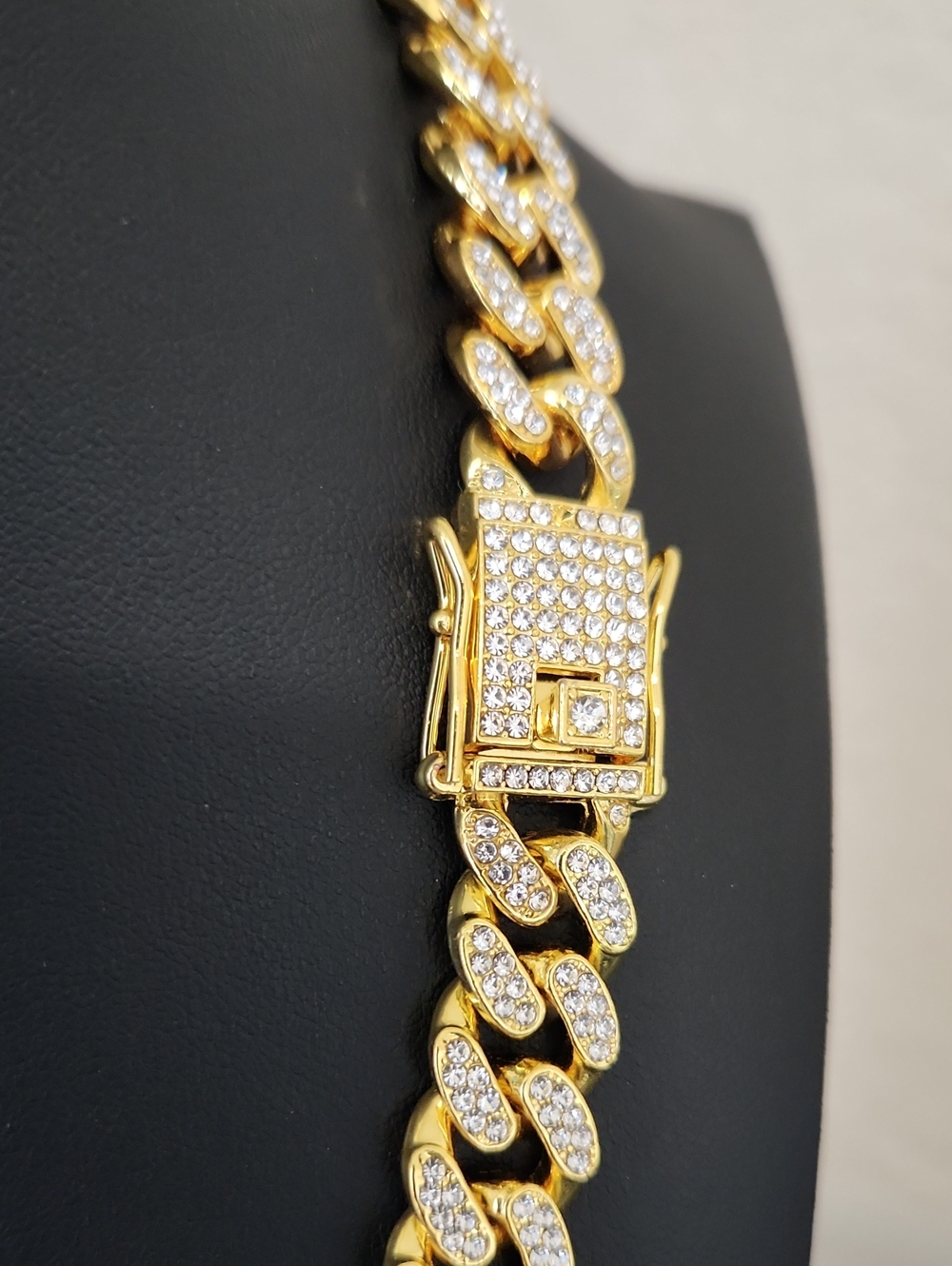 Iced Out Miami Cuban Link Chain Necklace - Gold Tone